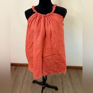 Stella Martini 100% Linen Tunic Tank Top Made in Italy Rust Red/Orange oversized